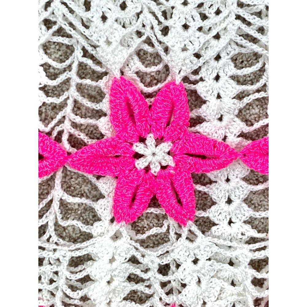 Handmade Crochet Floral Mini Skirt Womens M White Neon Pink FestivalBeach Wear - Picture 2 of 5